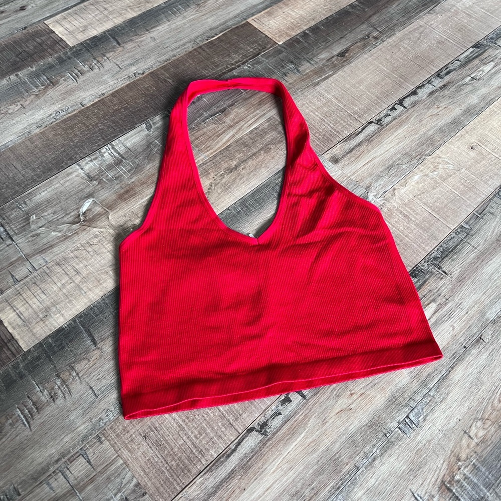 Red Ribbed halter tank - Picture 2 of 4